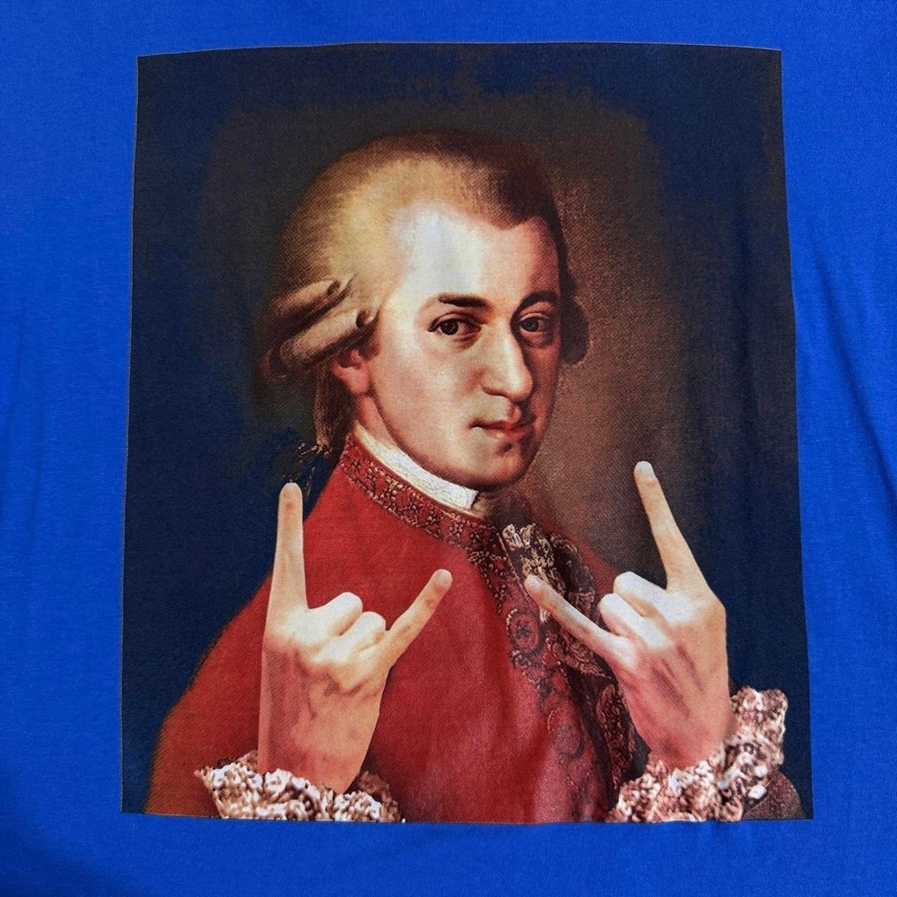 Old Navy Mozart Graphic Tee XXL Blue Rock Horns Classical Composer Funny Shirt